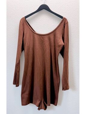 Victoria’s Secret Pink Brown Long Sleeve Ribbed Cotton Romper Size XXL